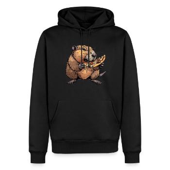 Un castor mange de la pizza - Sweat à capuche Premium bio Homme - noir - Devant - Nico (187cm)