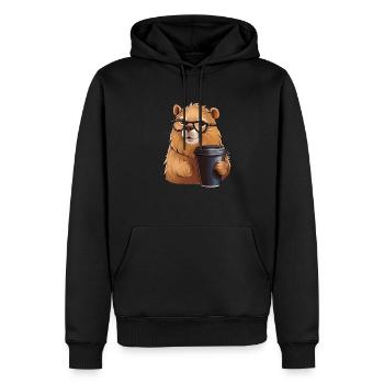 Capibara drinks coffee - Men’s Premium Organic Hoodie - black - Front - Nico (187cm)