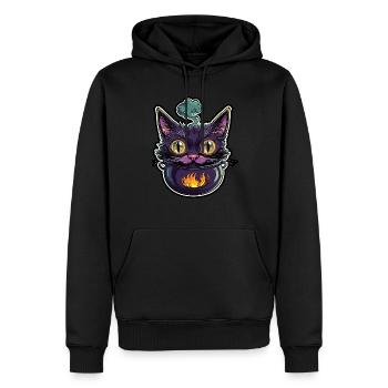 Chat Chaudron Chat Sorcière Halloween - Sweat à capuche Premium bio Homme - noir - Devant - Nico (187cm)