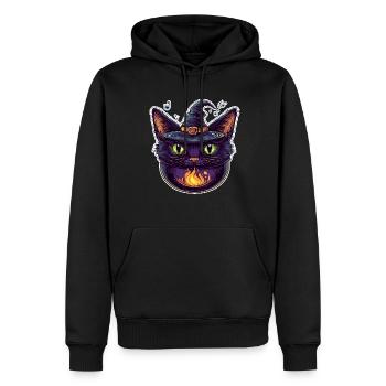Chat Chaudron Chat Sorcière Halloween - Sweat à capuche Premium bio Homme - noir - Devant - Nico (187cm)