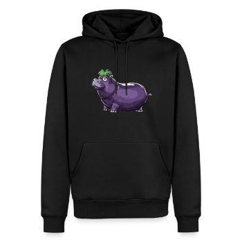 Hippopotame aubergine drôle de motif animal et végétal - Sweat à capuche Premium bio Homme - noir - Devant - Nico (187cm)