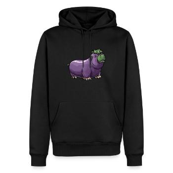 Hippopotame aubergine drôle de motif animal et végétal - Sweat à capuche Premium bio Homme - noir - Devant - Nico (187cm)