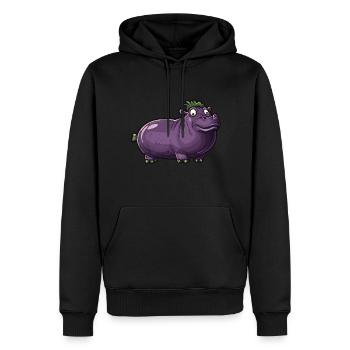 Hippopotame aubergine drôle de motif animal et végétal - Sweat à capuche Premium bio Homme - noir - Devant - Nico (187cm)