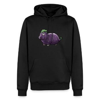 Hippopotame aubergine drôle de motif animal et végétal - Sweat à capuche Premium bio Homme - noir - Devant - Nico (187cm)