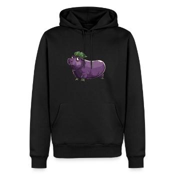 Hippopotame aubergine drôle de motif animal et végétal - Sweat à capuche Premium bio Homme - noir - Devant - Nico (187cm)