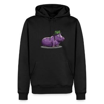 Hippopotame aubergine drôle de motif animal et végétal - Sweat à capuche Premium bio Homme - noir - Devant - Nico (187cm)