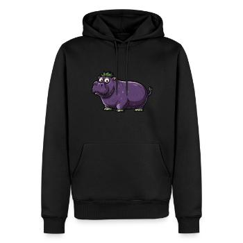 Hippopotame aubergine drôle de motif animal et végétal - Sweat à capuche Premium bio Homme - noir - Devant - Nico (187cm)