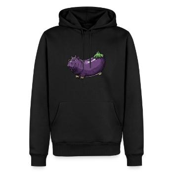 Hippopotame aubergine drôle de motif animal et végétal - Sweat à capuche Premium bio Homme - noir - Devant - Nico (187cm)