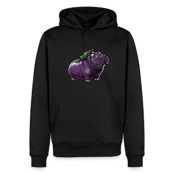 Hippopotame aubergine drôle de motif animal et végétal - Sweat à capuche Premium bio Homme - noir - Devant - Nico (187cm)