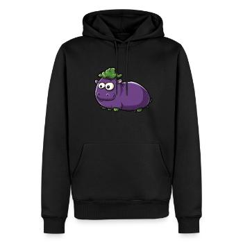 Hippopotame aubergine drôle de motif animal et végétal - Sweat à capuche Premium bio Homme - noir - Devant - Nico (187cm)