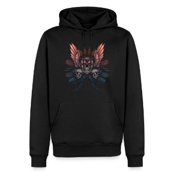 Mechanischer Schädel + Flügel - Männer Premium Bio Hoodie - Schwarz - Vorne - Nico (187cm)