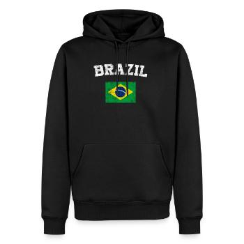Brazilian Flag Shirt - Vintage Brazil T-Shirt - Men’s Premium Organic Hoodie - black - Front - Nico (187cm)
