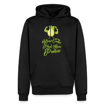 Keep Calm - Plants have Protein - Vegan Shirt - Männer Premium Bio Hoodie - Schwarz - Vorne - Nico (187cm)