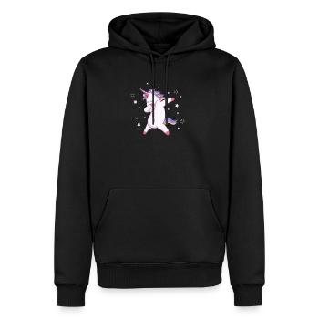 Abtupfendes Einhorn mit Stern-Einhorn-Tupfen - Männer Premium Bio Hoodie - Schwarz - Vorne - Nico (187cm)