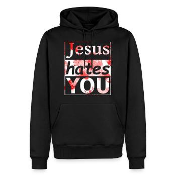 Jesus hates You - die 2. - Männer Premium Bio Hoodie - Schwarz - Vorne - Nico (187cm)