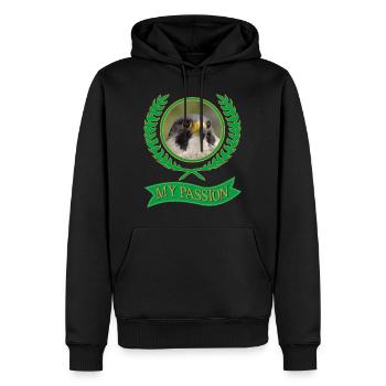 Wanderfalke. Meine Passion - Männer Premium Bio Hoodie - Schwarz - Vorne - Nico (187cm)