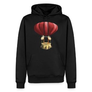 Hot air balloon cartoon funny giraffe - Men’s Premium Organic Hoodie - black - Front - Nico (187cm)