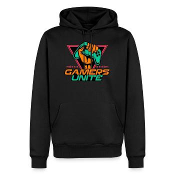 Gamer, vereint Euch! - Männer Premium Bio Hoodie - Schwarz - Vorne - Nico (187cm)