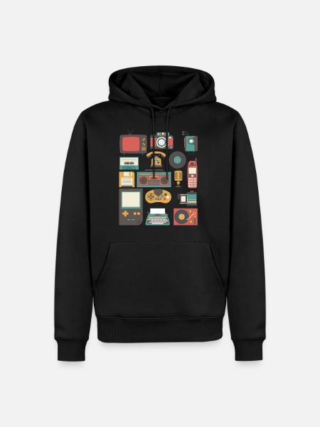 Vintage 90er Jahre Technologie Alte Gadgets TShirt - Männer Premium Bio Hoodie - Schwarz