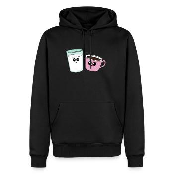 lait café bonjour boulanger heureux - Sweat à capuche Premium bio Homme - noir - Devant - Nico (187cm)