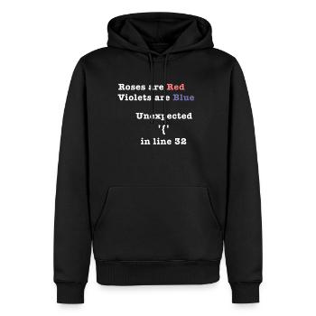 Crochet inattendu dans la ligne 32 - Sweat à capuche Premium bio Homme - noir - Devant - Nico (187cm)