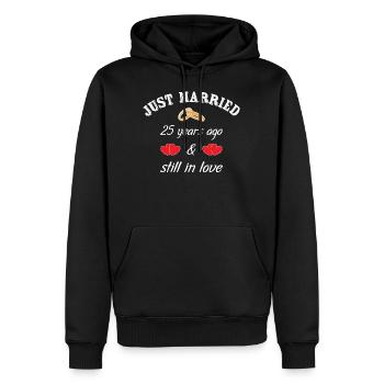 Marié 25 ans - Mariage d’argent - Mariage - Sweat à capuche Premium bio Homme - noir - Devant - Nico (187cm)