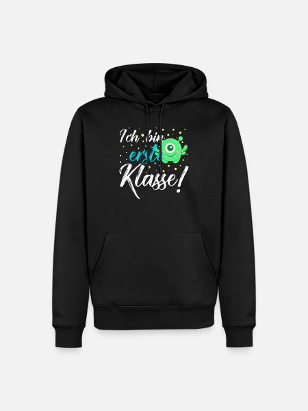 Ik ben eerste klas - schoolinschrijving, eerste klasser - Mannen Premium Bio hoodie - zwart