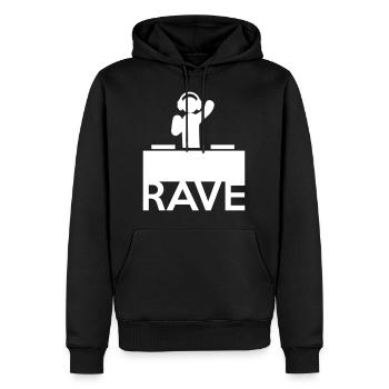 Rave On - Männer Premium Bio Hoodie - Schwarz - Vorne - Nico (187cm)