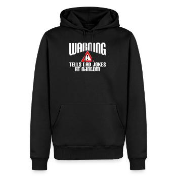 Warning. Tells dad jokes at random - Sweat à capuche Premium bio Homme - noir - Devant - Nico (187cm)
