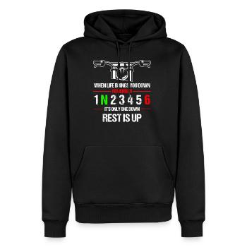 Only one down - Motocross, Enduro, Biker, Motorcycle - Men’s Premium Organic Hoodie - black - Front - Nico (187cm)