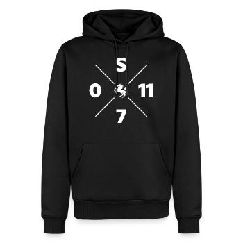 STUTTGART 0711 KREUZ WAPPEN TSHIRT - Männer Premium Bio Hoodie - Schwarz - Vorne - Nico (187cm)