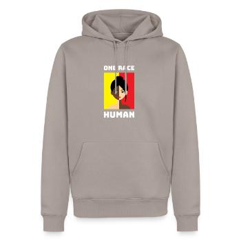 One race : Human - Anti-Racisme Design - Sweat à capuche Premium bio Homme - taupe - Devant - Nico (187cm)