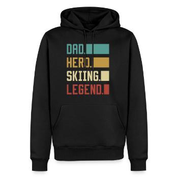 Dad Hero Skiing Legend T-Shirt Skier Dad - Men’s Premium Organic Hoodie - black - Front - Nico (187cm)
