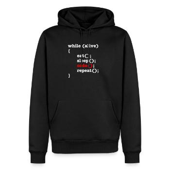 While Alive Eat Sleep Code Repeat - Informatiker - Männer Premium Bio Hoodie - Schwarz - Vorne - Nico (187cm)