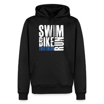 T-shirt Triathlon Swim Bike Run - Sweat à capuche Premium bio Homme - noir - Devant - Nico (187cm)