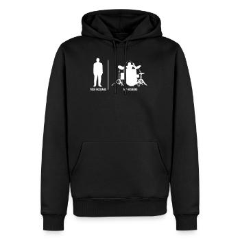 Votre mari mon mari t-shirt batteur batterie - Sweat à capuche Premium bio Homme - noir - Devant - Nico (187cm)