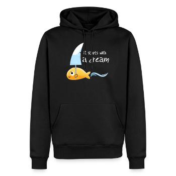 Kleiner Fisch mit großem Traum - Männer Premium Bio Hoodie - Schwarz - Vorne - Nico (187cm)