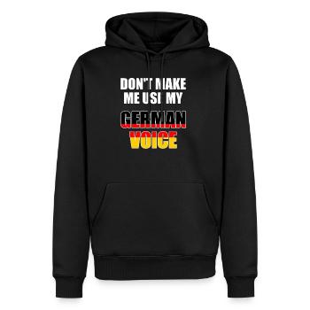Professeur d'allemand Fun Design - German Voice - Sweat à capuche Premium bio Homme - noir - Devant - Nico (187cm)