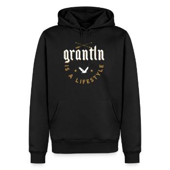 Grantln est un style de vie 12 - Sweat à capuche Premium bio Homme - noir - Devant - Nico (187cm)
