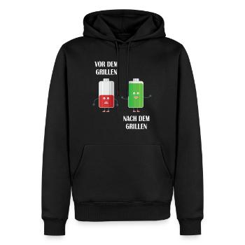 Before grilling and after grilling - Men’s Premium Organic Hoodie - black - Front - Nico (187cm)
