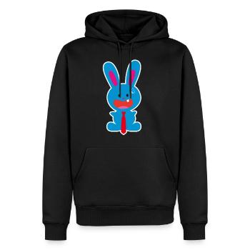 A tooth blue office rabbit with a tie in a panic - Men’s Premium Organic Hoodie - black - Front - Nico (187cm)