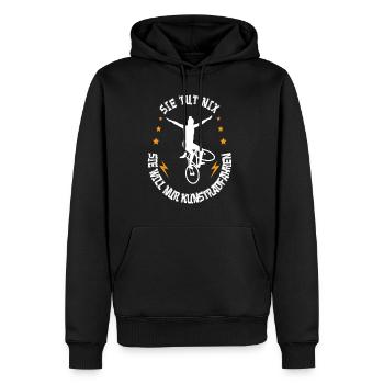 Sie tut nix sie will nur Kunstradfahren - Männer Premium Bio Hoodie - Schwarz - Vorne - Nico (187cm)