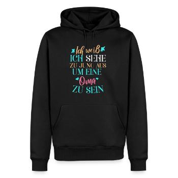 Ich weiß, ich sehe zu jung aus, um Oma zu sein - Männer Premium Bio Hoodie - Schwarz - Vorne - Nico (187cm)