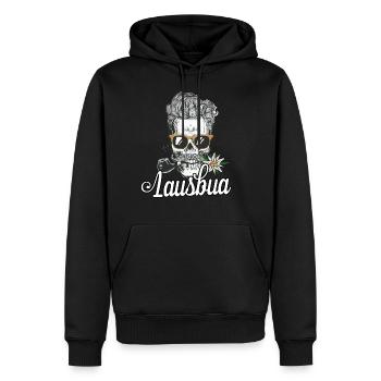 Lausbua Totenkopf Bayrischer Tiroler Steirer Bua - Männer Premium Bio Hoodie - Schwarz - Vorne - Nico (187cm)