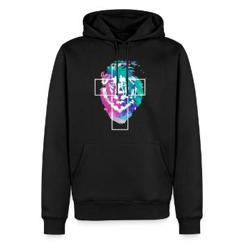 Lion Croix Jésus Dieu Don - Sweat à capuche Premium bio Homme - noir - Devant - Nico (187cm)