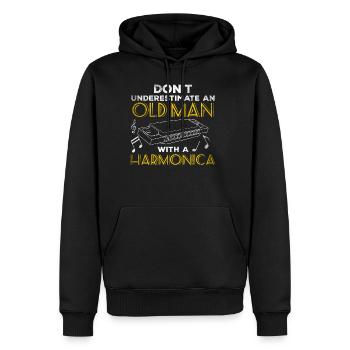 Dont Understimate An Old Man With A Harmonica - Männer Premium Bio Hoodie - Schwarz - Vorne - Nico (187cm)