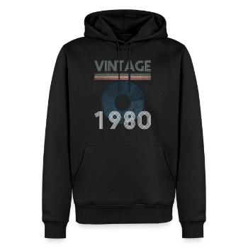 Disque vinyle vintage 40e anniversaire 1980 - Sweat à capuche Premium bio Homme - noir - Devant - Nico (187cm)