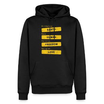Terre natale - Amour de la liberté humaine - Sweat à capuche Premium bio Homme - noir - Devant - Nico (187cm)