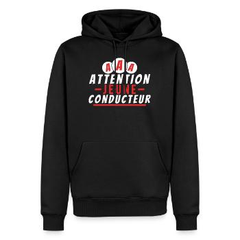 Achtung junger Fahrer. T-Shirt erlaubt Humor - Männer Premium Bio Hoodie - Schwarz - Vorne - Nico (187cm)