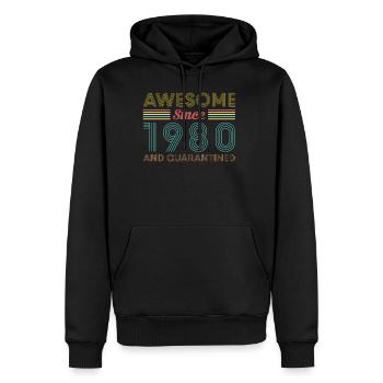 Awesome Since 1980 And Quarantine T-Shirt - Men’s Premium Organic Hoodie - black - Front - Nico (187cm)